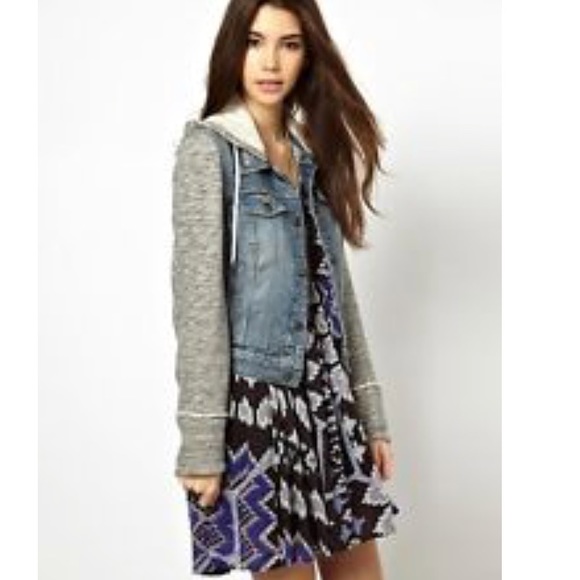 Free People Jackets & Blazers - Free People hooded denim/fleece distressed jacket!